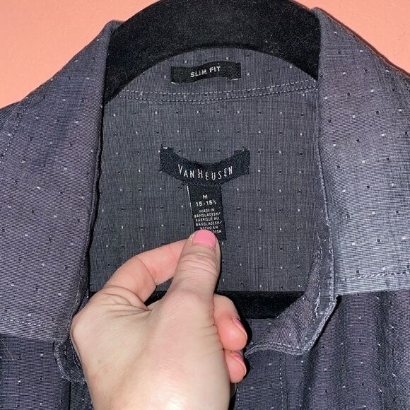 Van Heusen Mens Slim Fit Short Sleeve Button Up Medium 15 - 15 1/2 - Picture 3 of 4